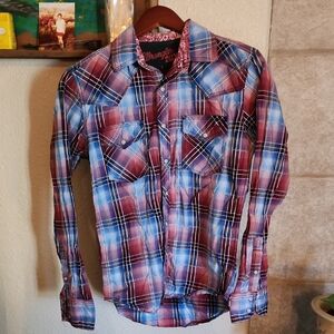 Wrangler Men's Casual Plaid Shirt - Red and Blue